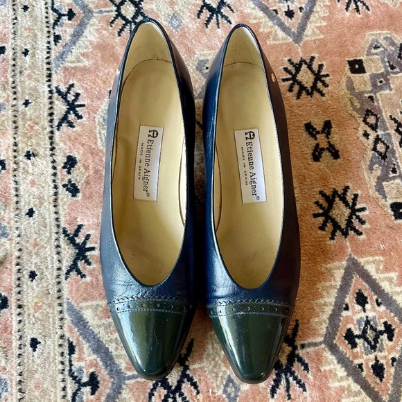 Etienne Aigner Leather Heels - Blue and Black - Goes with everything - Picture 1 of 3